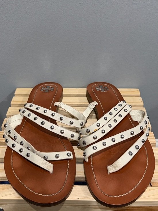 Tory Burch Shoes - Tory Burch White Studded Leather Thong Sandals Size 8/8.5